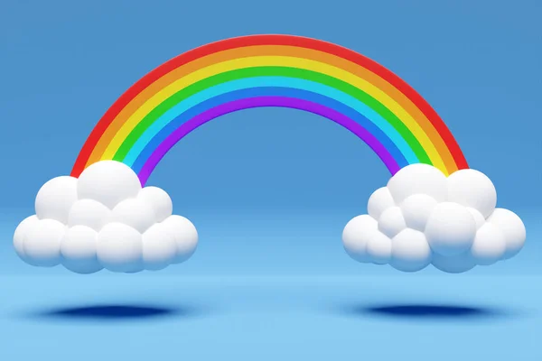 Illustration Eines Cartoon Regenbogens Form Eines Bogens Mit Wolken Den — Stockfoto