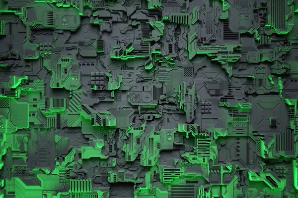 Bir Robotun Yeşil Siber Zırhın Gerçekçi Bir Modelinin Boyutlu Çizimi — Stok fotoğraf