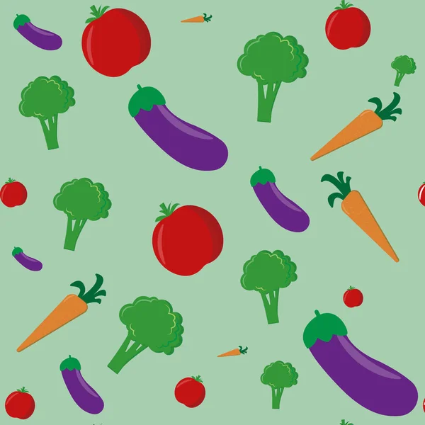 Patrón Verduras Tomates Frescos Brócoli Zanahorias Berenjenas Sobre Fondo Verde — Foto de Stock