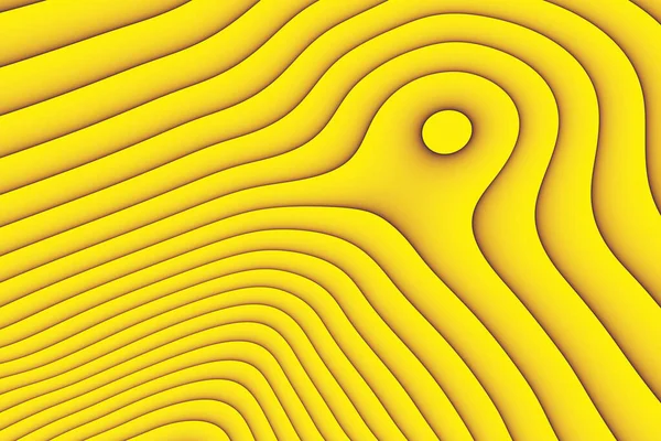 ステレオイエローストリップの3Dイラスト 波のような幾何学的な縞 要旨黄色の輝線の交差パターン — ストック写真