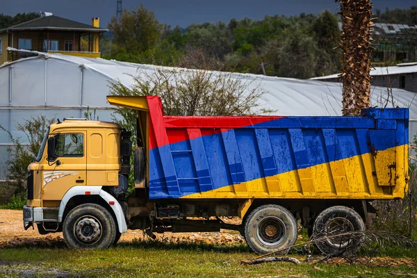 Dump Truck Image National Flag Armenia Parked Background Countryside Concept — Stockfoto