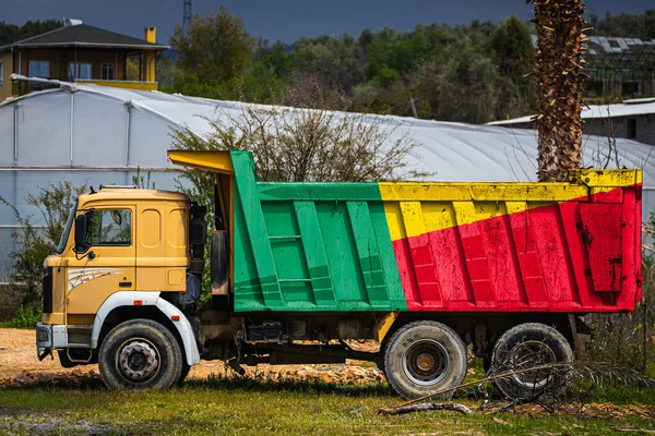 Dump Truck Image National Flag Benin Parked Background Countryside Concept — Stockfoto