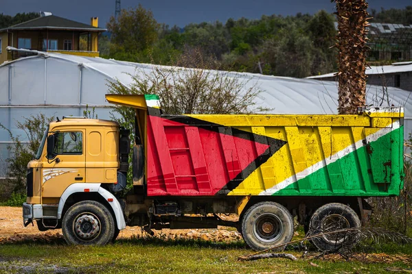 Dump Truck Image National Flag Guyana Parked Background Countryside Concept — Stockfoto