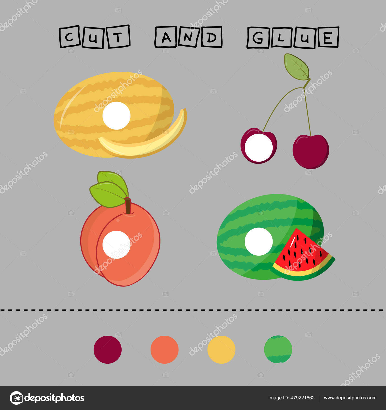 Jogo de quebra-cabeça para crianças. prática de corte. frutas e vegetais.