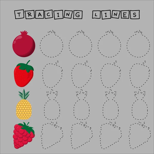 Developing Activity Children Tracing Lines Fruites Fresh Raspberries Strawberries Pomegranate — Stock Photo, Image