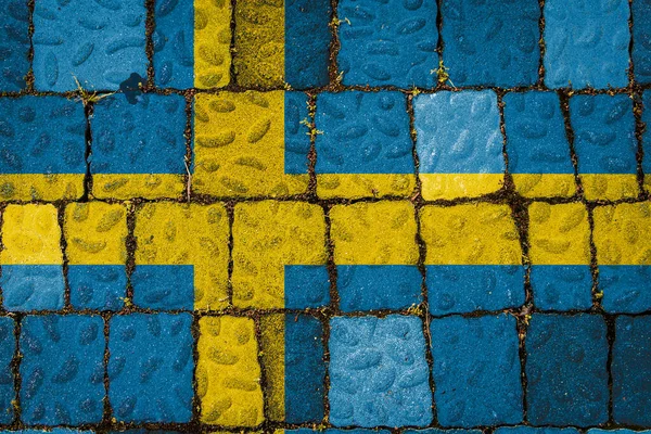 Bandera Nacional Suecia Sobre Fondo Muro Piedra Bandera Bandera Sobre — Foto de Stock