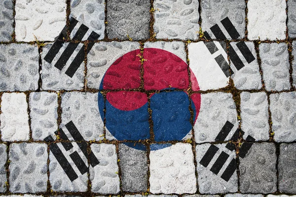 National Flag South Korea Stone Wall Background Flag Banner Stone — Stock Photo, Image