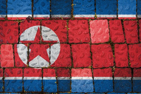 Εθνική Σημαία Της Βόρειας Κορέας Πέτρινο Τοίχο Φόντο Σημαία Φόντο — Φωτογραφία Αρχείου