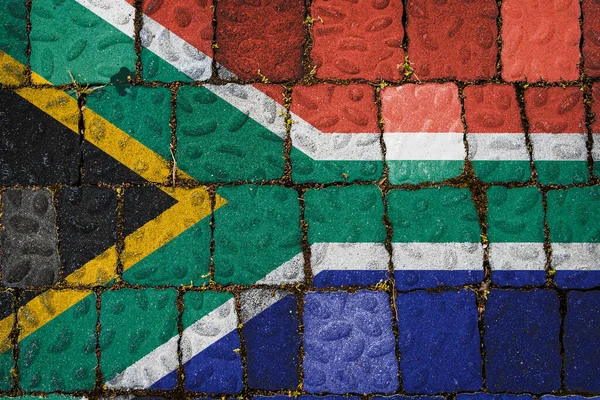 Dél Afrikai Köztársaság Nemzeti Zászlója Kőfal Háttéren Zászló Banner Textúra — Stock Fotó