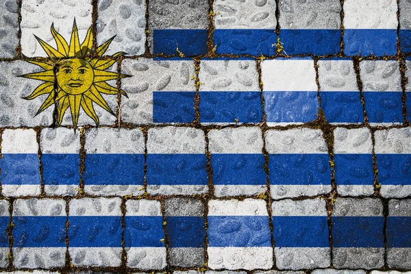 Bandera Nacional Uruguay Sobre Fondo Muro Piedra Bandera Bandera Sobre — Foto de Stock