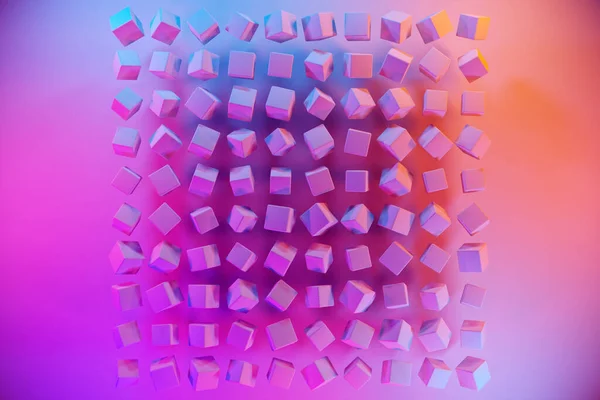 Illusztráció Sorok Rózsaszín Kockák Alatt Kék Rózsaszín Neon Szín Parallelogram — Stock Fotó