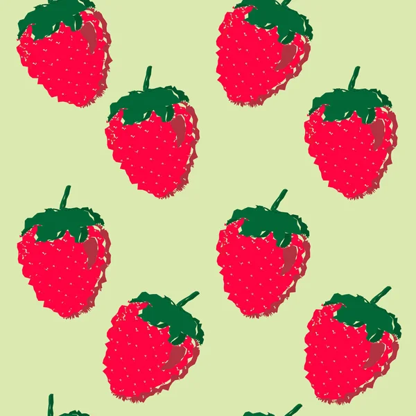 Nahtloses Muster Mit Süßen Erdbeeren Auf Grünem Hintergrund Minimalistischer Hintergrund — Stockfoto