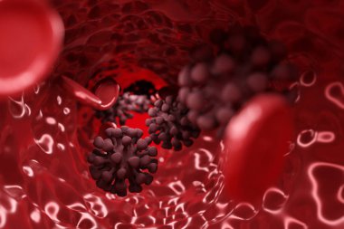 3 boyutlu görüntüleme. Covid-2019 virüsünün kaybı - grip salgını olarak görülen tehlikeli bir grip vakası. Tehlikeli hücreli pandemik Coronavirus konsepti. Mikroskop virüsü.. 