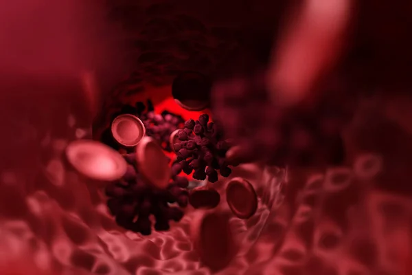 Coronavírus Vermelho Covid Microscópio Ilustração Conceito Coronavírus Covid — Fotografia de Stock