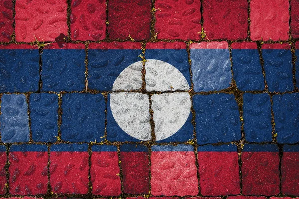 Nationalflagge Von Laos Auf Steinmauer Hintergrund Flagge Banner Auf Stein — Stockfoto