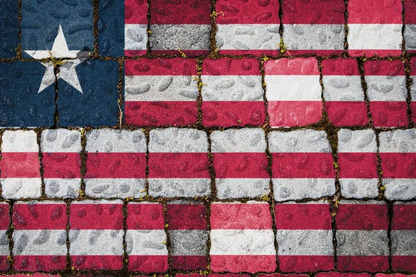Nationalflagge Von Liberia Auf Steinmauer Hintergrund Flagge Banner Auf Stein — Stockfoto