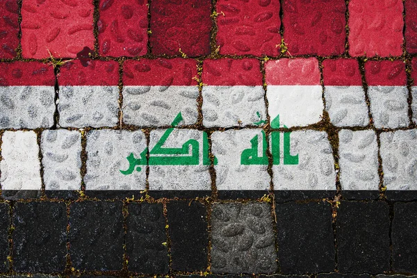 Nationale Vlag Van Irak Stenen Muur Achtergrond Vlag Banner Stenen — Stockfoto