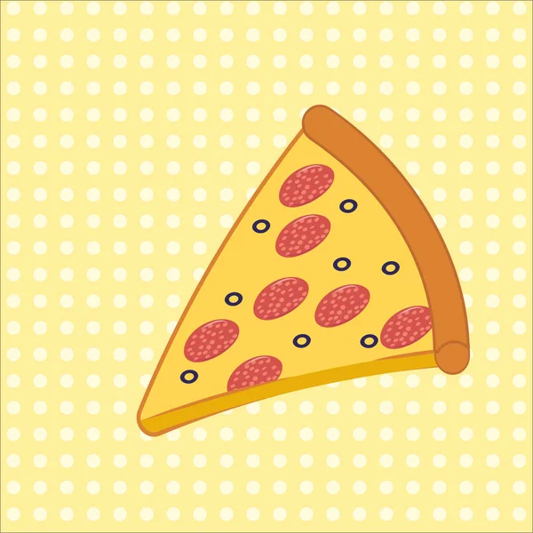 Slice of italian pepperoni pizza on yelow background with shadow, side view