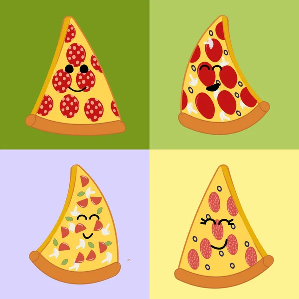 Ensemble Vectoriel Différentes Tranches Pizza Avec Des Expressions Faciales Mignonnes — Photo