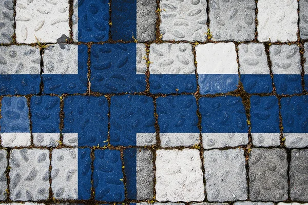 Bandera Nacional Finlandia Sobre Fondo Muro Piedra Bandera Bandera Sobre — Foto de Stock