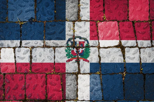 Nationalflagge Der Dominikanischen Republik Auf Steinmauer Hintergrund Flagge Banner Auf — Stockfoto