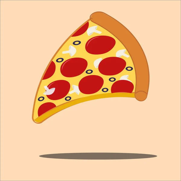 Krajíc Italské Pizzy Klobásou Olivami Houbami Béžovém Pozadí Stínem Boční — Stock fotografie