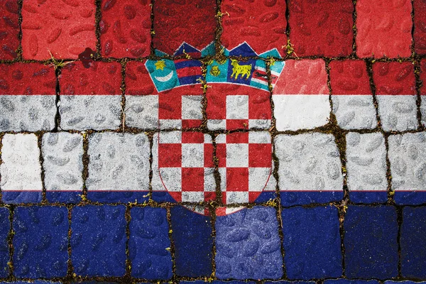 Nemzeti Zászló Horvátország Kőfal Háttér Zászló Banner Textúra Háttér — Stock Fotó