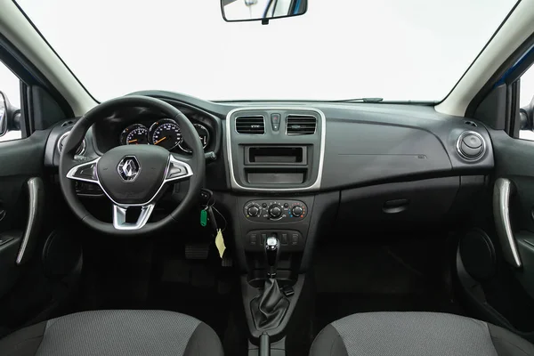 Novosibirsk Rusko Června 2021 Renault Logan Interiér Vozu Volant Řadící — Stock fotografie
