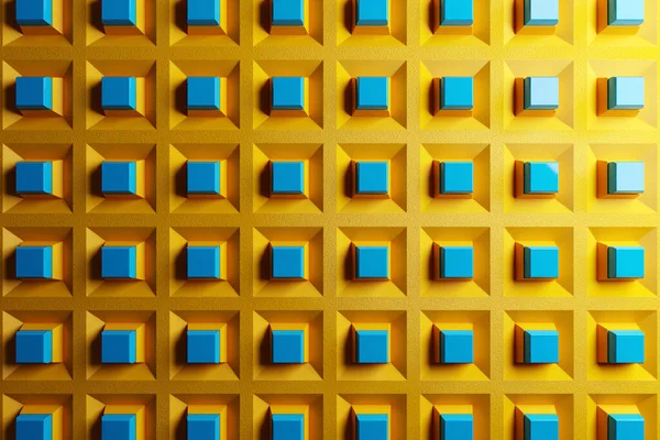 Ilustração Linhas Cubo Amarelo Azul Conjunto Quadrados Fundo Monocromático Padrão — Fotografia de Stock