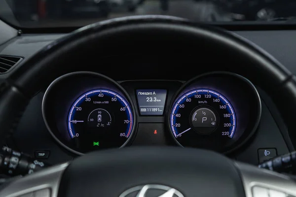 Novosibirsk Russia June 2021 Hyundai Ix35 Car Dashboard Blue Backlight — Stock Photo, Image