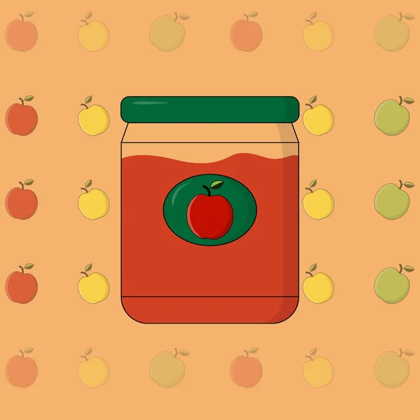 Imagen Vectorial Mermelada Manzana Casera Con Tapa Verde Sobre Fondo —  Fotos de Stock