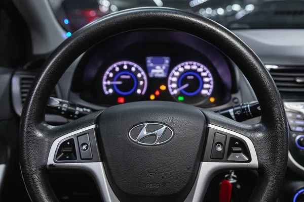 Novosibirsk Rusland Juni 2021 Hyundai Solaris Details Cockpit Interieur Cabine — Stockfoto