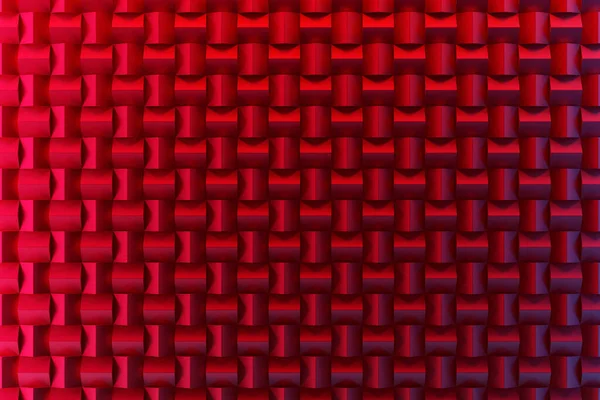 赤い多角形の行の3Dイラスト 平行対数パターン 技術幾何学的背景 — ストック写真