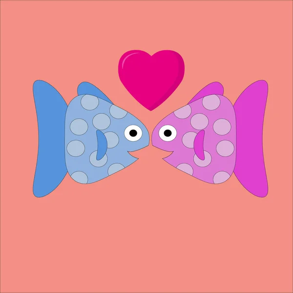 Милі Люблячі Риби Рожевого Синього Кольору Дивіться Один Одного Серця — стокове фото