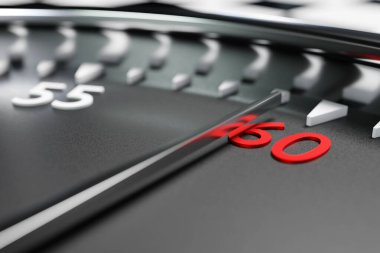 Siyah yuvarlak saatin 3D görüntüsü, kronometre 60 numarayı gösteriyor. Kronometre, antika zamanlayıcı