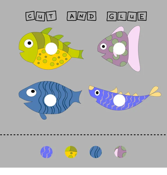 Developing Activity Children Task Cut Glue Piece Colorful Cute Fishes — Stock Photo, Image