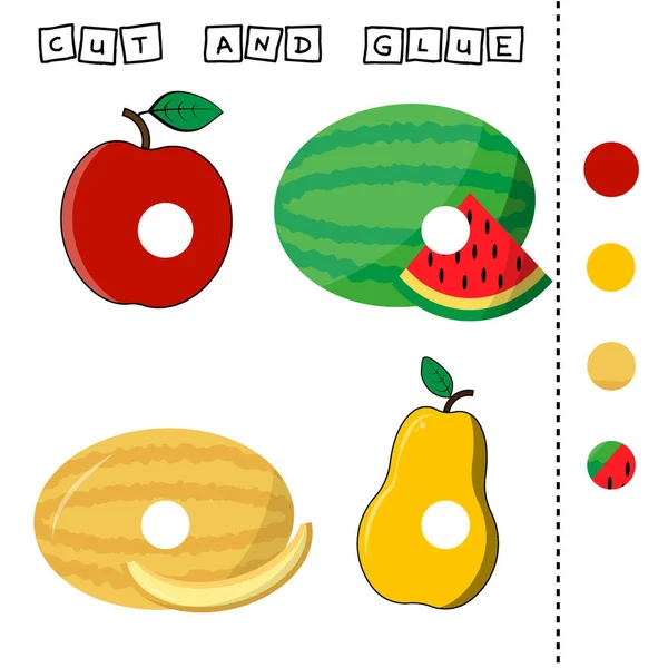 Fruites Worksheet Vector Design Task Cut Glue Piece Colorful Cute — Stock Photo, Image