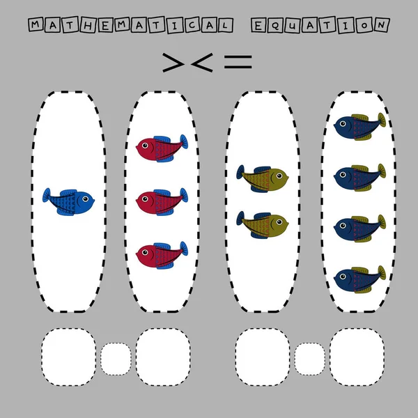 아이들을 활동을 개발하고 물고기가 많은지 비교해 아이들을 수학적 불평등 — 스톡 사진