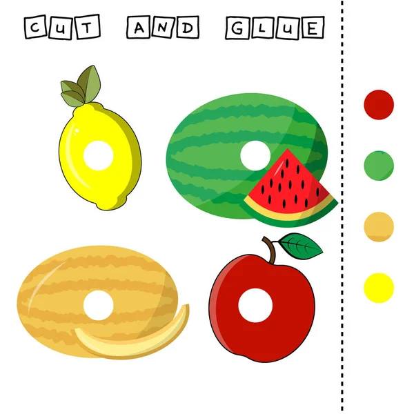 Fruites Worksheet Vector Design Task Cut Glue Piece Colorful Cute — стоковое фото