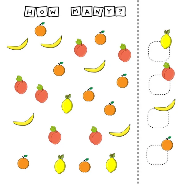 Utveckla Aktiviteter För Barn Räkna Många Färgglada Frukter Apelsin Citron — Stockfoto