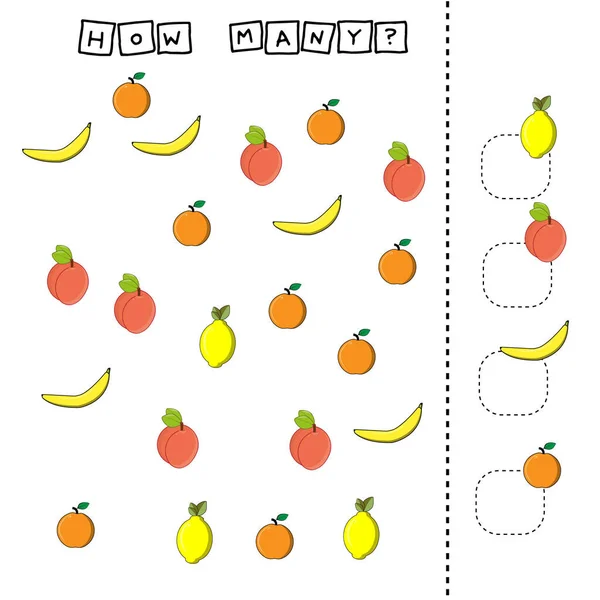 Fejlődő Tevékenységek Gyermekek Számára Számolni Annyi Színes Gyümölcsök Narancs Citrom — Stock Fotó