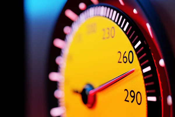 Ilustrasi Dari Detail Interior Mobil Baru Speedometer Kuning Menunjukkan Kecepatan — Stok Foto