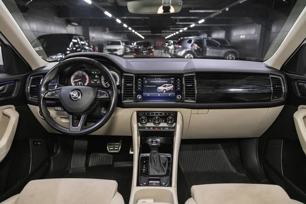 Novosibirsk Rusland Juli 2021 Scoda Kodiaq Dashboard Speler Stuurwiel Met — Stockfoto