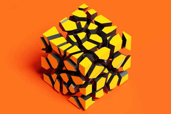 Απόδοση Ογκομετρικού Σχήματος Κύβου Γεωμετρία Των Σχημάτων Που Διασπώνται Μικρά — Φωτογραφία Αρχείου