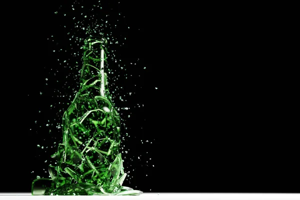 Render Gebroken Glas Realistische Groene Bierfles Mock Illustratie Grafisch Ontwerp — Stockfoto