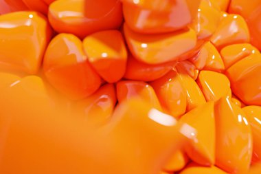  Üç boyutlu portakal rengi küçük taşlar. Monokrom arka planda desen, desen. Geometrik arkaplan, taş deseni. 