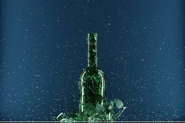 Bottiglia Rotta Isolata Sfondo Blu Illustrazione — Foto Stock