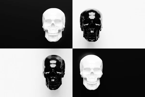 Set Pop Art Black White Skulls Illustration Front Pop Art — Stock Photo, Image