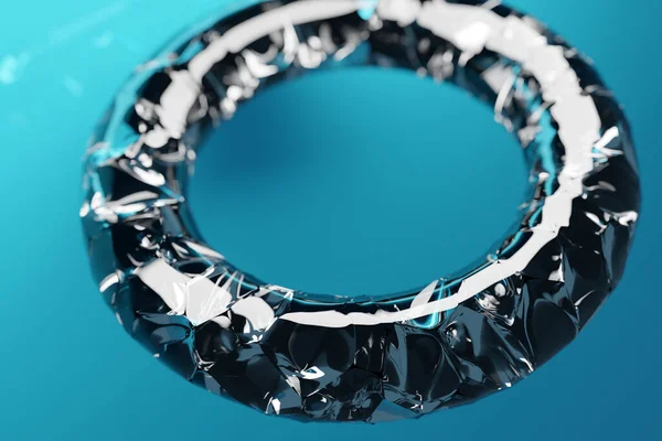 青の背景に透明なガラスリングの3Dイラスト 無限を象徴する環の形をした幾何学的形状 — ストック写真