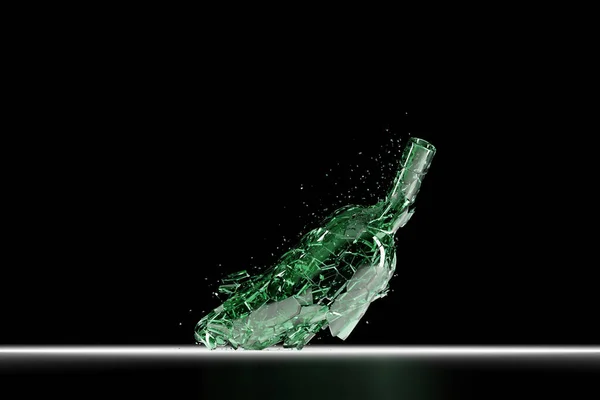 Render Broken Glass Bouteille Bière Verte Réaliste Mock Illustration Graphic — Photo